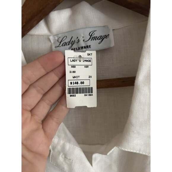 NEW 90s Large White Button Up Shirt Oversized Pocket Long Sleeve Linen Top 2X - Picture 3 of 11